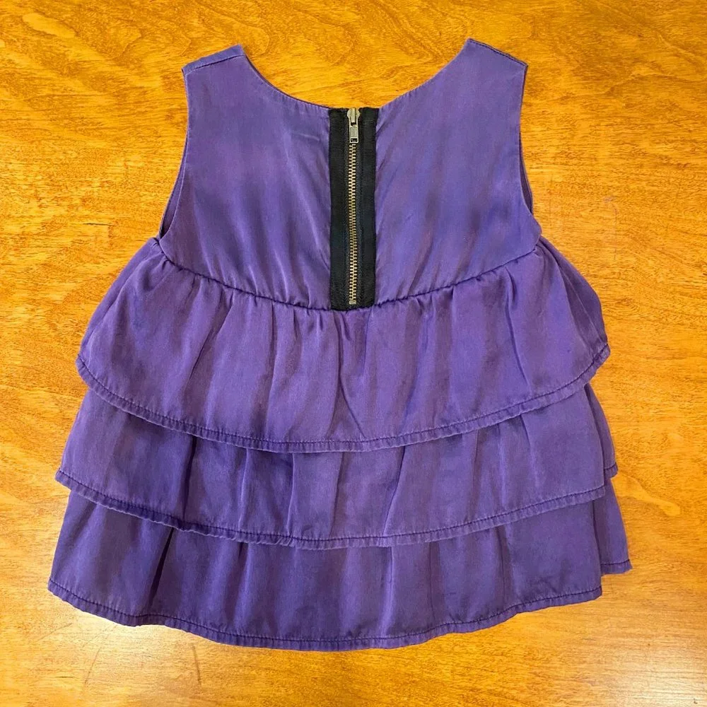 Egg New York 100% Silk Purple Ruffled Dress with Zipper
